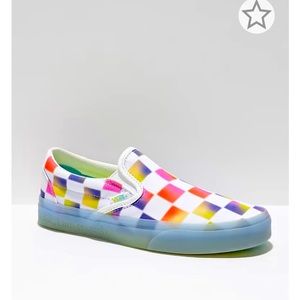 ✨LAST CHANCE✨VANS Cultivate Care Checkered Rainbow Slip On Skate Shoes